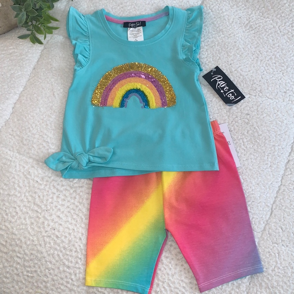 NWT Rare Too Rainbow Set 24M Top & Biker Shorts Outfit